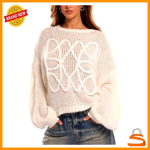 Sweaters - Oversized Y2K Crochet Knit Pullover Sweater Long Sleeve Crew Neck